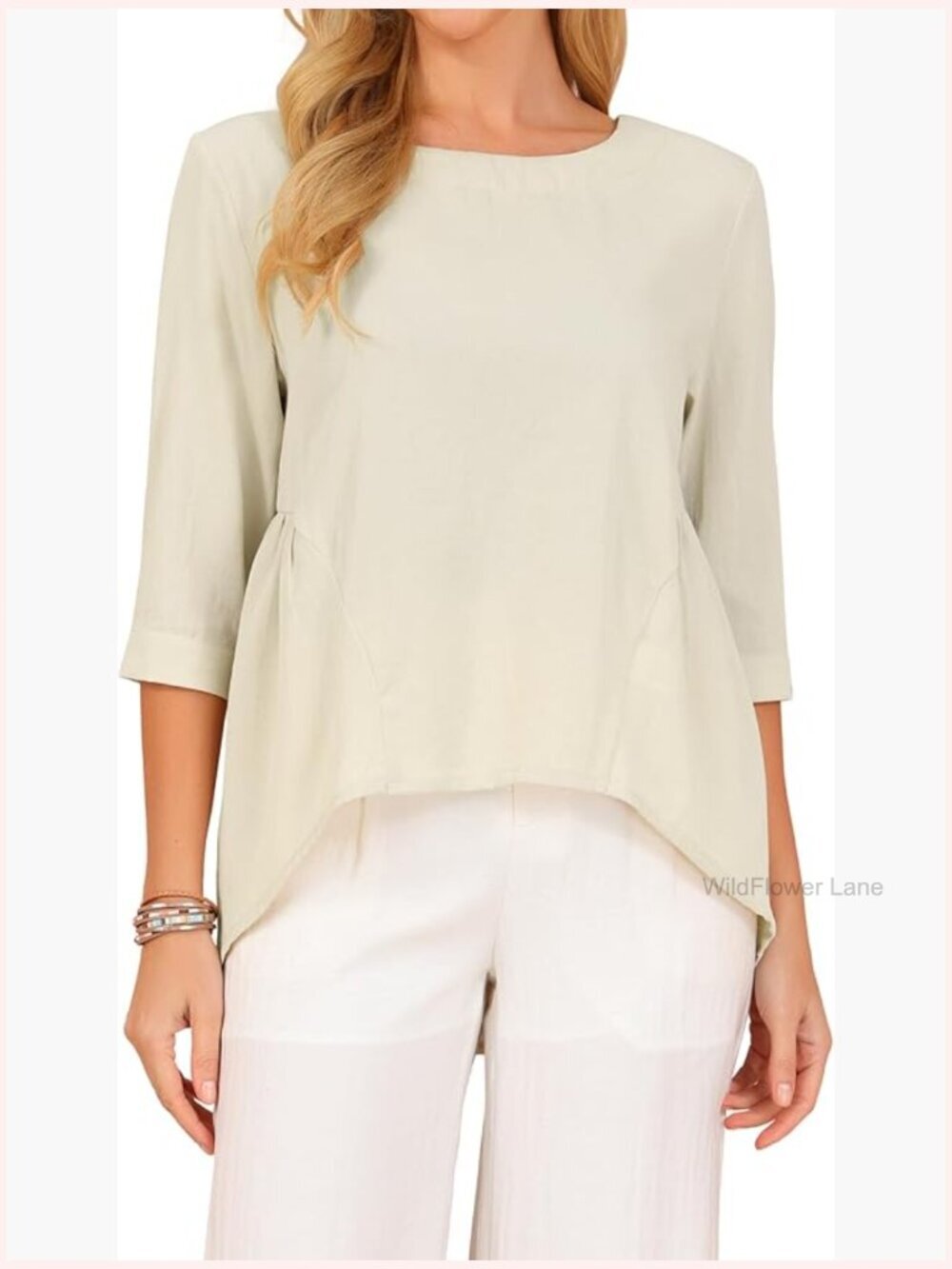 Women's High Low 3/4 Sleeve Crewneck Casual Loose Tunic Blouse